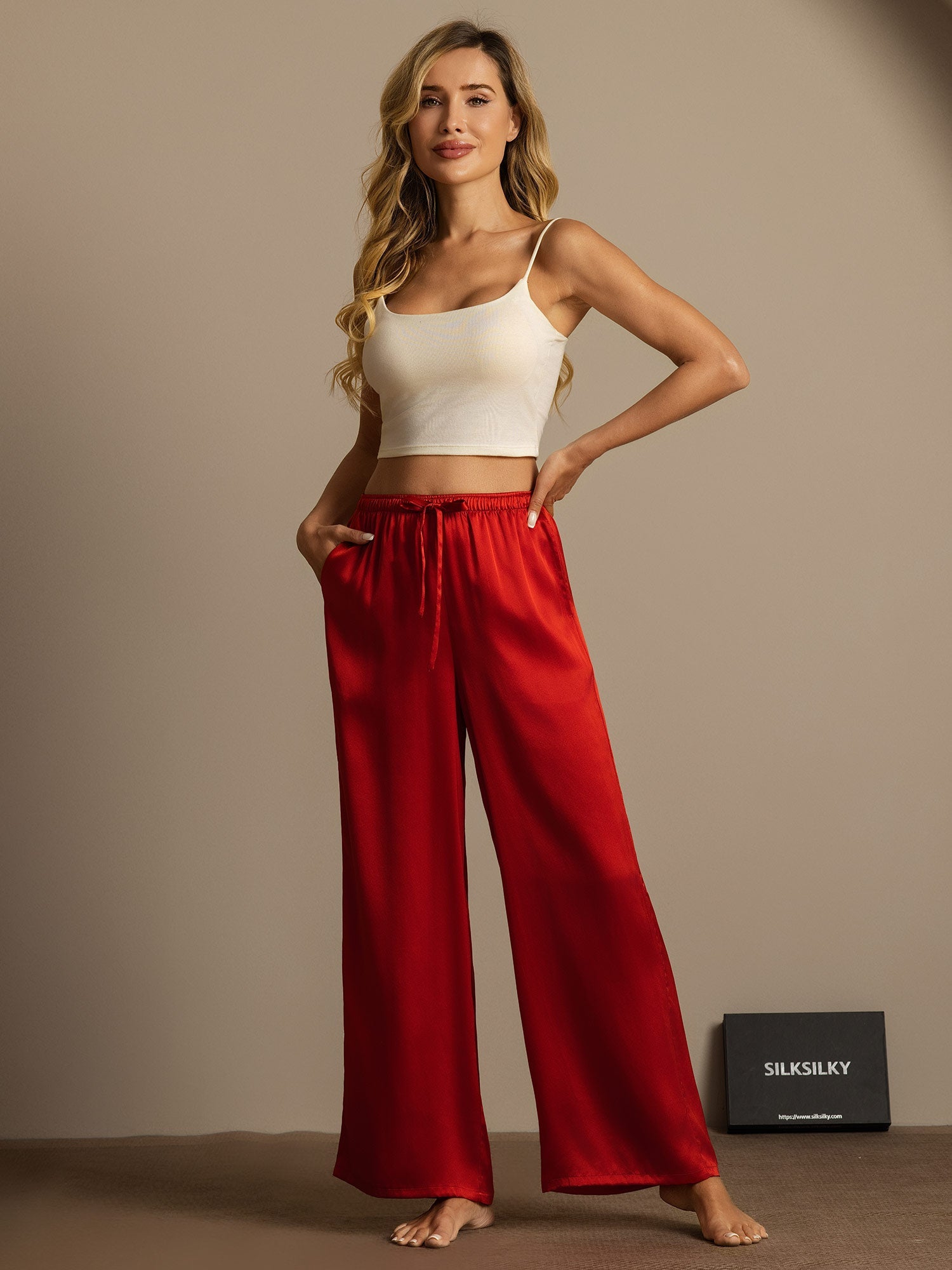 [Wine] SilkSilky-AU Pure Silk Womens Pants 003