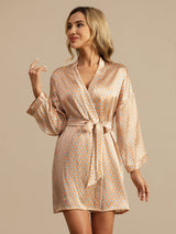[Yellow Heart Geo] SilkSilky-AU Long Sleeve Women's Dressing Gown 007