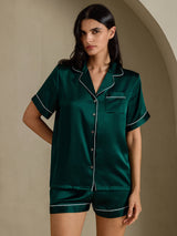[Dark Green] SilkSilky-AU Short Sleeve Lapel Collar Women's Pyjamas 006