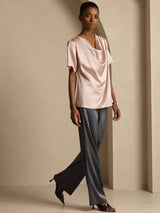 [Tuscany] SilkSilky-AU Short Sleeve Cowl Neck Women's Blouse 007