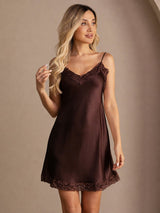 [Brown] SilkSilky-AU Sleeveless V Neck Nightgown 006