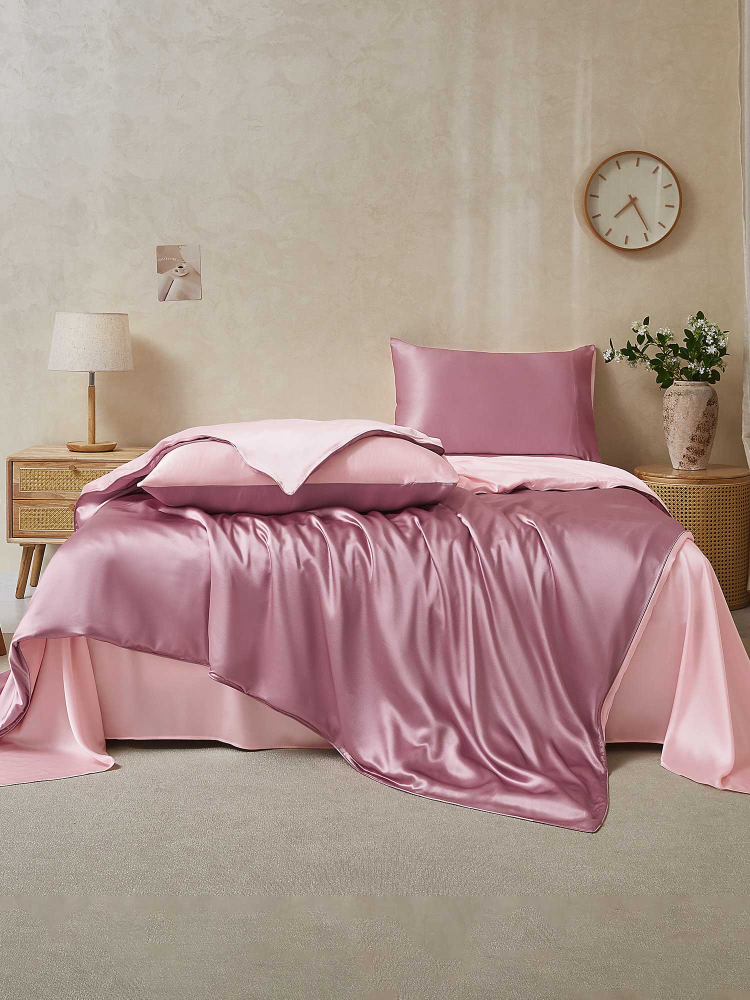 [PaleMauve+LightPink] SilkSilky-AU 19Momme Pure Silk Bedding Set 002,