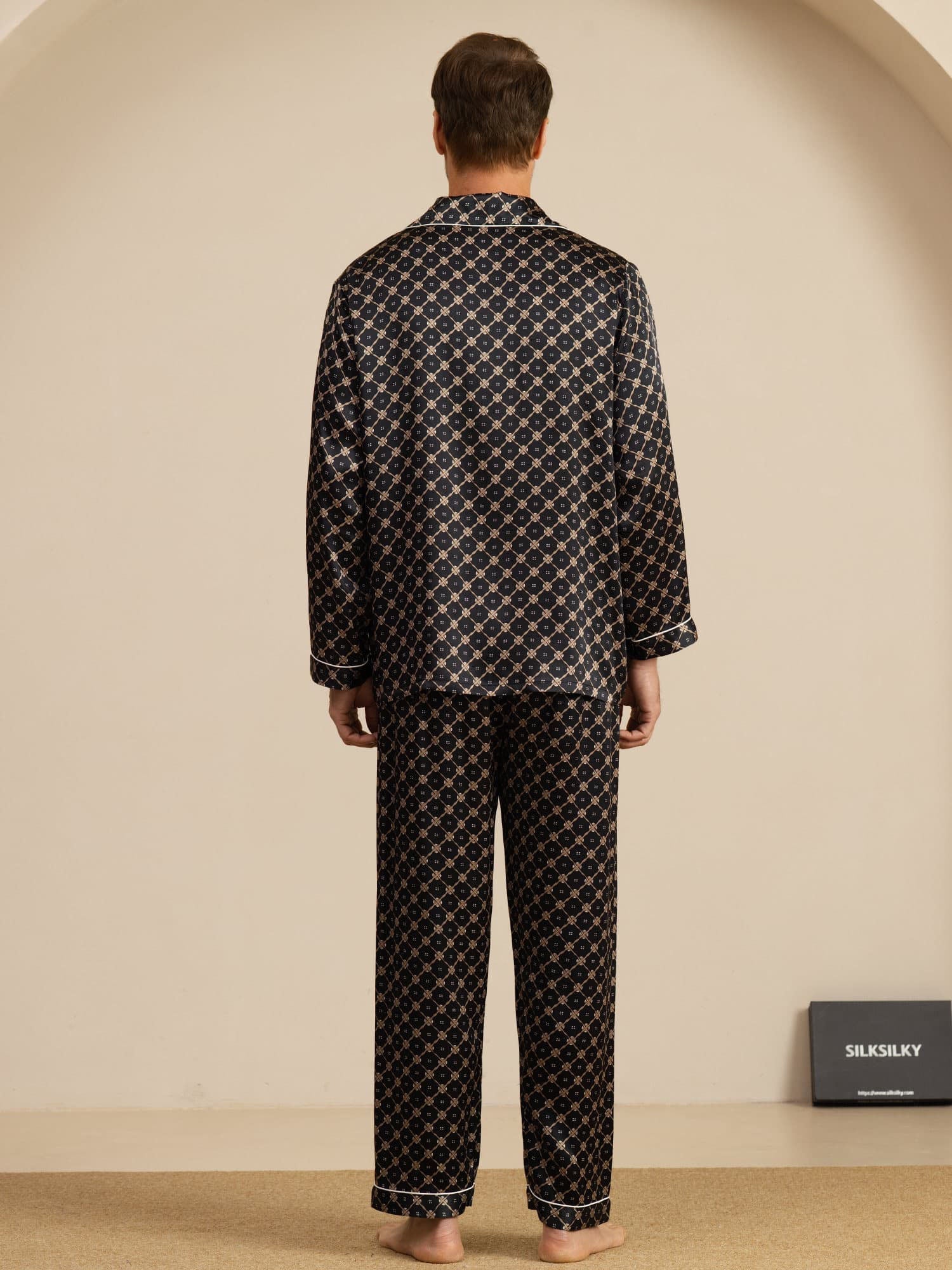 [Black Chain] SilkSilky-AU 19Momme Long Sleeve Notch Collar Men's Pyjamas 007