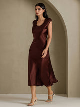 [Coffee] SilkSilky-AU Cap Sleeve Dress 007