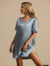 [Grayish Blue] SilkSilky-AU Half Sleeve V Neck Nightgown 005
