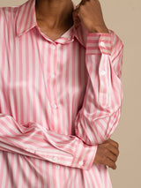 [Pink Stripe] SilkSilky-AU Long Sleeve Lapel Collar Women's Shirt 004
