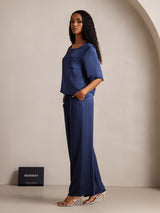 [Dark Blue] SilkSilky-AU Half Sleeve Round Neck Women's Pyjamas 004