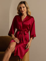 [Wine] SilkSilky-AU 3/4 Sleeve Women's Dressing Gown 004