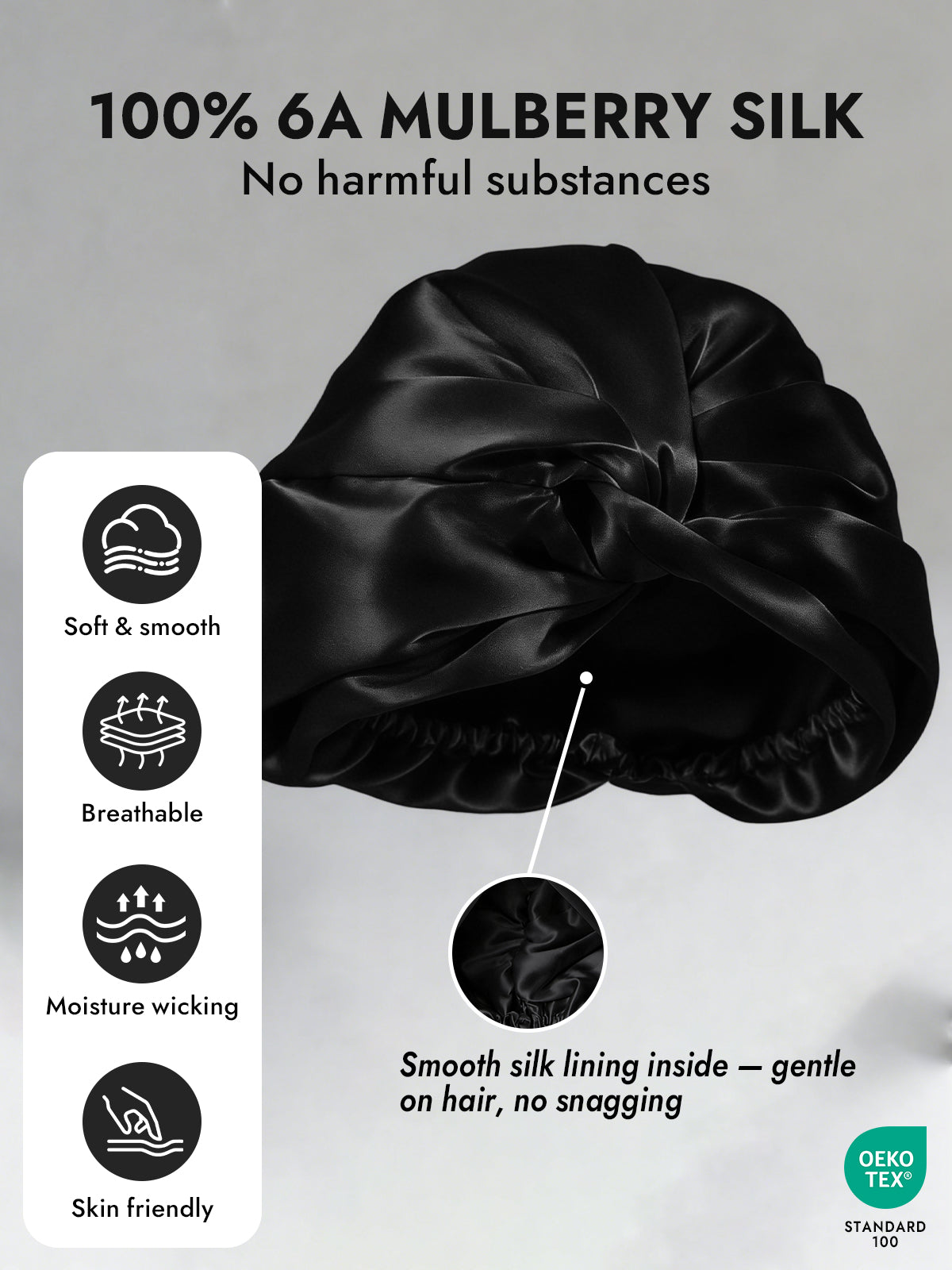 [Black] SilkSilky-AU Pure Silk Sleep Cap 003