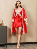 SilkSilky-AU-Pure-Silk-3/4-Sleeve-Nightgown&Robe-Set-Red-001