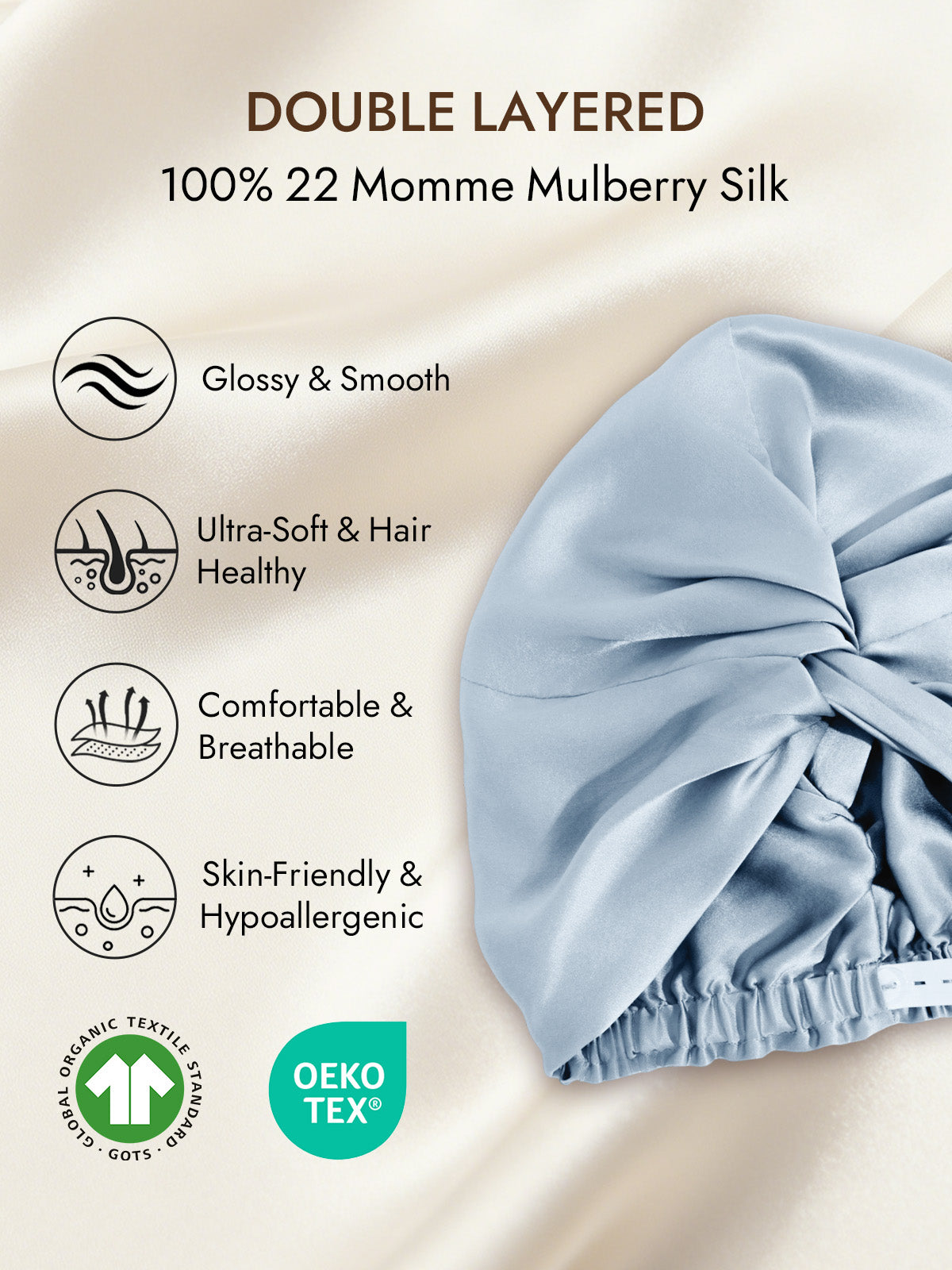 [Steel Blue] SilkSilky-AU 22Momme Pure Silk Sleep Cap 002