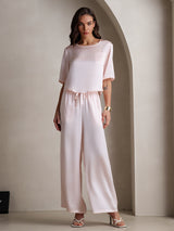[Pink] SilkSilky-AU Half Sleeve Round Neck Women's Pyjamas 001