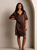 [Brown] SilkSilky-AU Half Sleeve V Neck Nightgown 005