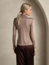 [Khaki] SilkSilky-AU Silk Jersey Long Sleeve Turtle Neck Women's T-Shirt 002