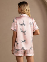 [Pink Zebra] SilkSilky-AU Short Sleeve Lapel Collar Women's Pyjamas 002
