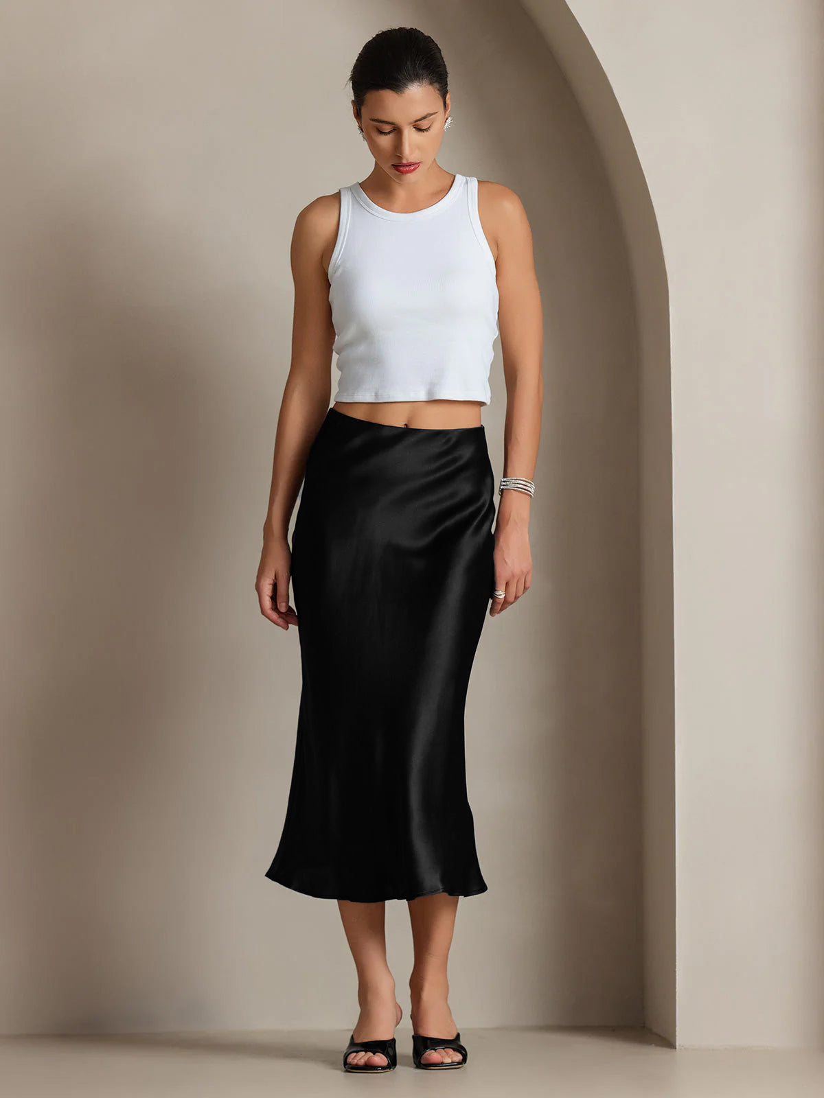 [Black] SilkSilky-AU 19Momme Pure Silk Skirt 003
