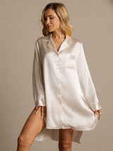 [Beige] SilkSilky-AU Long Sleeve Lapel Collar Nightshirt 003