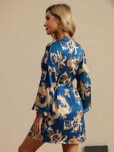 [Navy Dragon] SilkSilky-AU 3/4 Sleeve Women's Dressing Gown 002