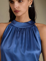 [Real Teal] SilkSilky-AU Sleeveless Halter Women's T-Shirt 004