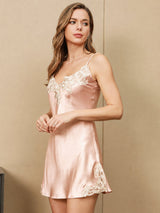 [Pink] SilkSilky-AU 3/4 Sleeve V Neck Nightgown&Dressing Gown Set 004