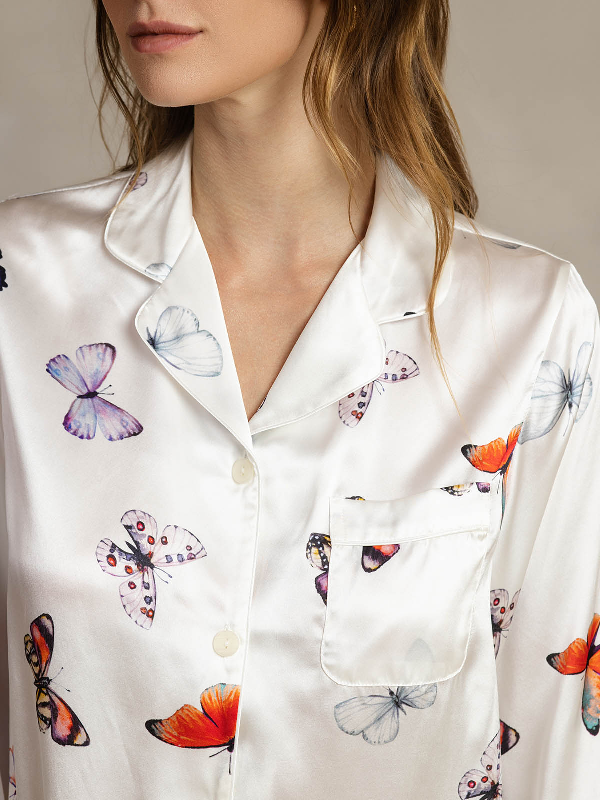 [White Butterfly] SilkSilky-AU Pure Silk Womens Pajamas 004