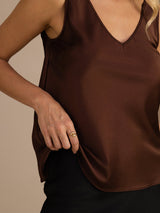 [Coffee] SilkSilky-AU Sleeveless V Neck Camisole 004