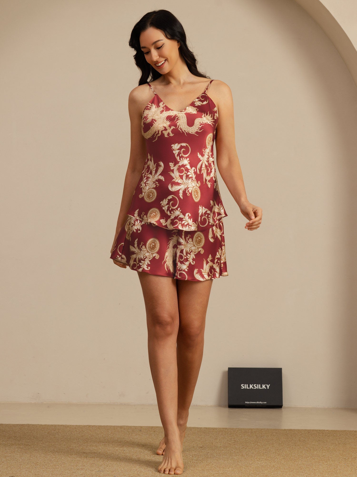 [Wine Dragon] SilkSilky-AU Spaghetti Strap V Neck Camisole Set 007