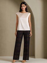 [Beige] SilkSilky-AU Cap Sleeve Round Neck Women's T-Shirt 006