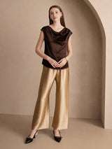 [Bitter Chocolate] SilkSilky-AU Cap Sleeve Cowl Neck Women's T-Shirt 004