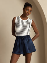 [Dark Blue] SilkSilky-AU 19Momme Stretch Silk Charmeuse Women's Shorts 004