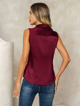 [Dark Red] SilkSilky-AU Sleeveless Lapel Collar Women's Shirt 002