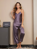 SilkSilky AU Pure Silk Sleeveless V Neck Camisole Set PurpleGray 001