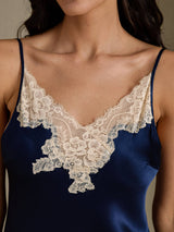[Dark Blue] SilkSilky-AU Sleeveless V Neck Nightgown 004