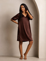 [Brown] SilkSilky-AU Half Sleeve V Neck Nightgown 006