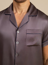 [Purple Gray] SilkSilky-AU Short Sleeve Notch Collar Men's Pyjamas 007