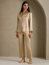 [Champagne Gold] SilkSilky-AU Long Sleeve Lapel Collar Women's Pyjamas 006