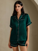 [Dark Green] SilkSilky-AU Short Sleeve Lapel Collar Women's Pyjamas 001