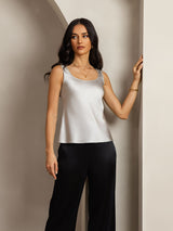 [Silver] SilkSilky-AU 19Momme Stretch Silk Charmeuse Sleeveless Scoop Neck Camisole 006