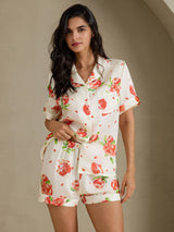 [White Pomegranate] SilkSilky-AU Short Sleeve Notch Collar Women's Pyjamas 001