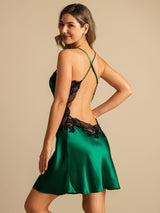 [Dark Green] SilkSilky-AU Sleeveless V Neck Nightgown 001