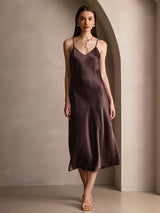 [Coffee] SilkSilky-AU Sleeveless V Neck Dress 004
