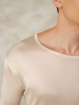 [Tan] SilkSilky-AU Silk Jersey Long Sleeve Round Neck Men's Long Johns 005