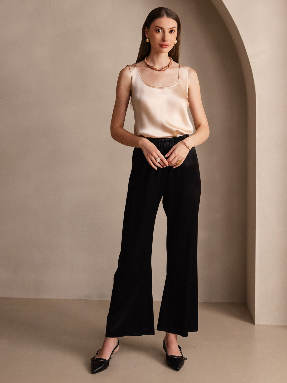 [Champagne] SilkSilky-AU 19Momme Silk Sleeveless U Neck Camisole 007