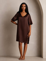 [Brown] SilkSilky-AU Half Sleeve V Neck Nightgown 008