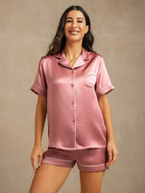 [Pale Mauve] SilkSilky-AU Short Sleeve Lapel Collar Women's Pyjamas 001