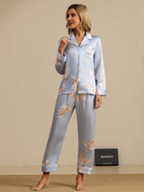 [Light Blue] SilkSilky-AU Long Sleeve Lapel Collar Women's Pyjamas 006