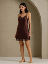 [Brown] SilkSilky-AU Sleeveless V Neck Nightgown 006