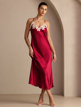 [Wine] SilkSilky-AU Spaghetti Strap V Neck Dress 001