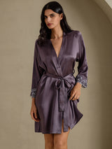 [Purple Gray] SilkSilky-AU 3/4 Sleeve Women's Dressing Gown 001