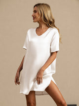 [White] SilkSilky-AU Half Sleeve V Neck Nightgown 004